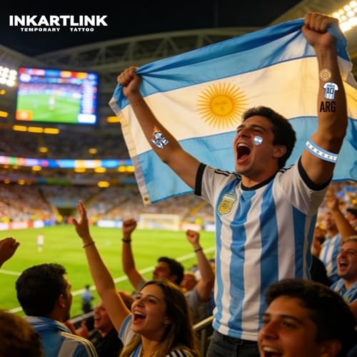 INKARTLINK 3 Sheets Argentina Flag Temporary Tattoos Waterproof & Realistic