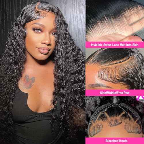 32 Inch Deep Wave Lace Front Wigs Human Hair 13x6 Curly Lace Front Wigs Human Hair for Women 180 Density Deep Wave Wig Pre Plucked HD Lace Frontal Natural Color