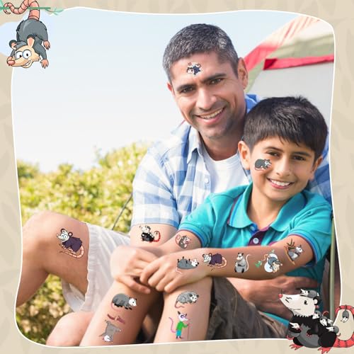 16 Sheets Possum Temporary Tattoos for Kids & Parties
