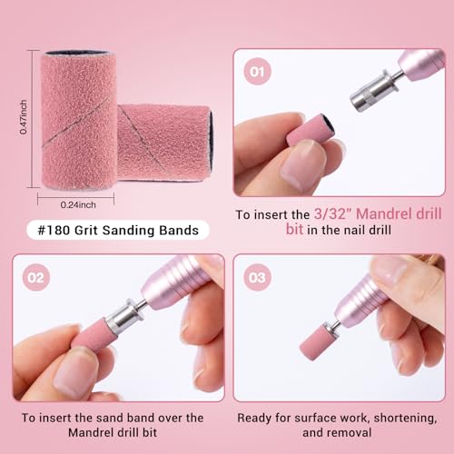 MelodySusie 100 Pcs Nail Drill Bits #180 Grit Sanding Bands