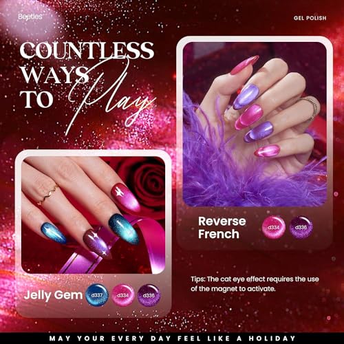 Beetles Magnetic Gel Nail Polish Set, 20 Colors Red Purple Orange Blue Cat Eyes Gel Polish Set Magnetic Gel Nail Polish with Double-ended Pen and Magnet Gel Manicure Kit Soak Off UV for Women