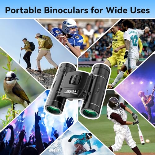 300x25 Binoculars for Adults and Kids, High Powered Mini Pocket Binoculars with Phone Adapter, Waterproof Compact Binoculars for Bird Watching