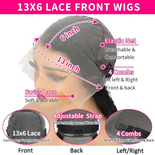 SUNKASA 30 Inch Black 13x6 HD Lace Front Wig Human Hair 210% Density Pre Plucked