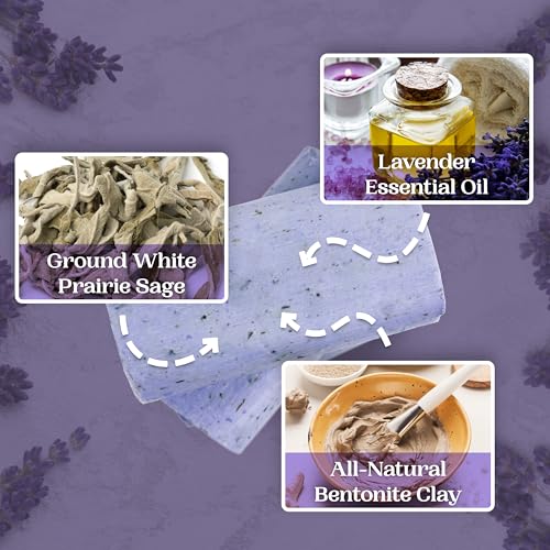 Amish Farms Sage Soap Bar, Original Recipe with Bentonite Clay, Lavender Scent ? Handmade in USA, Face & Body Soap Scrub, No Parabens, No SLS, Gentle for Sensitive Skin (4 Bars)