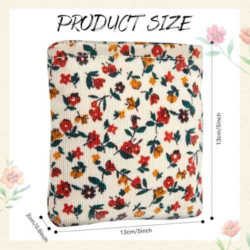 Abbylike 4 Pcs Floral Makeup Bag Corduroy Cosmetic Bag with Zipper Portable Small Pouches for Purse Toiletry Mini Pouch Cute Mini Makeup Purse for Coin Essentials Items Women(Elegant)