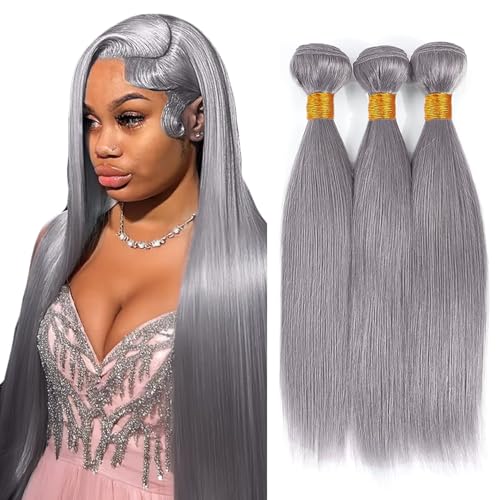 Gray Human Hair Bundles - 22-26 Inch Straight Brazilian Virgin Hair