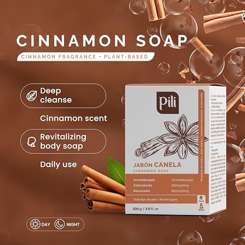 Pili Natural Cinnamon Soap Bars (3 Pack). Face and Body Soap Bars for Women, Men, Teens and All Skin Types. Jab?n de Canela. 3.5 oz each.
