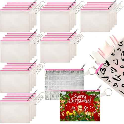 Frienda 30 Pieces Sublimation Blank Small Coin Canvas Makeup Bags Bulk Cosmetic DIY Craft Pouch with Zipper Coin Purse Pencil Pouch Travel Toiletry Organizer(Pink)