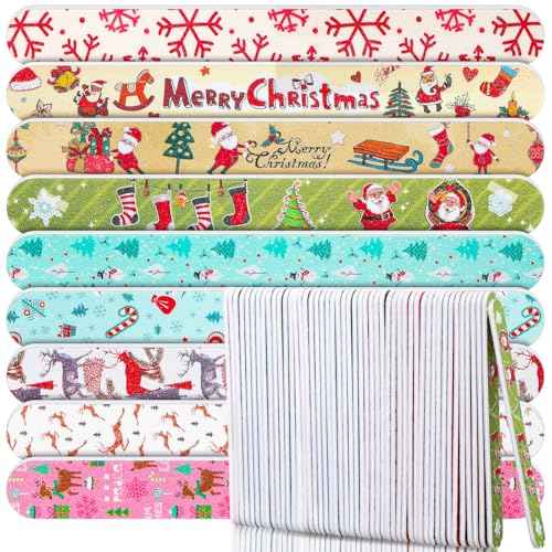 45 Pack Christmas Nail Files Gifts Bulk Holiday Emery Boards Double-Sided Christmas Party Nail Files Bulk Stocking Stuffers Christian Gifts for Women Customers Coworkers Staff(Santa)