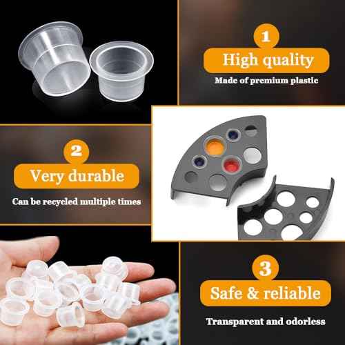300pcs Tattoo Ink Caps with 2pcs Tattoo Ink Cups Holder - SML Mixed Size Tattoo Caps Tattoo Cups with Wide Cup Edge Tattoo Ink Mixer Set Tattoo Supplies