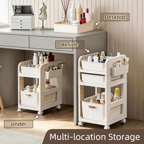 3 Tier Rolling Makeup Cart with Removable Drawer