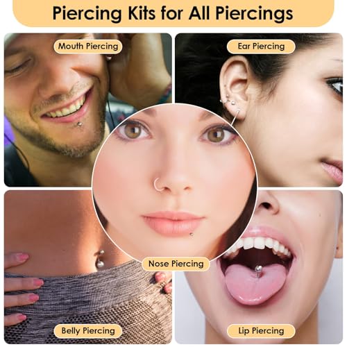 104-Piece Professional Body Piercing Kit with Needles and Jewelry