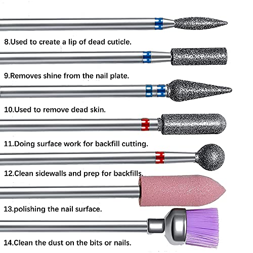 14-Piece Nail Drill Bits Set for Acrylic & Gel Nails