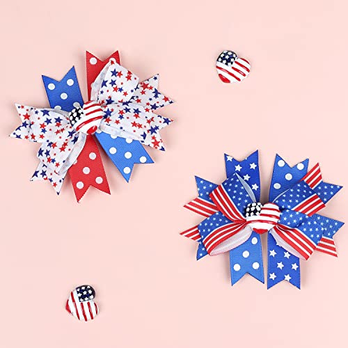 Red White Blue Hair Clips for Girls American Flag Hair Clip Patriotic Hair Bow Clips for 4th of July Hair Accessories Grosgrain Hair Bows with Heart TSFJ49 (3pcs Bow Set)