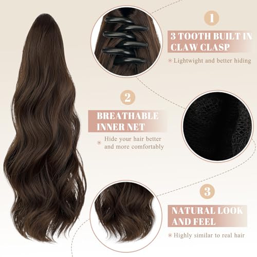 FELENDY 16" Curly Wavy Ponytail Extension Clip In Hair