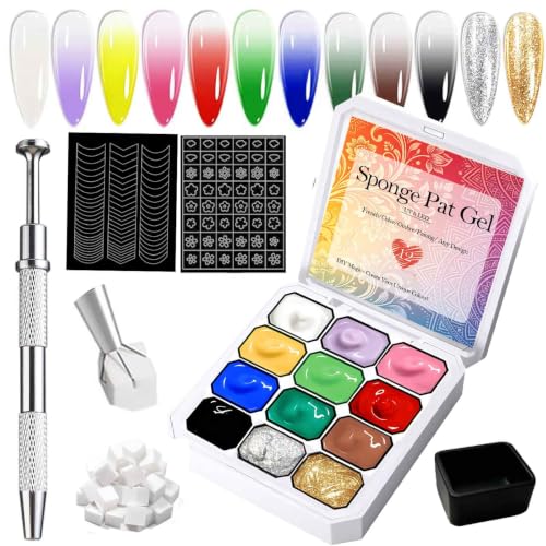 YEPYEPGO 12-Color Nail Gel Palette for Nail Art & Manicures, Sponge Stamping Kit