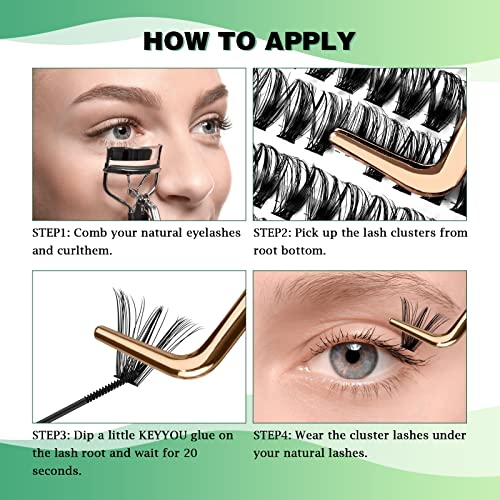 KEYYOU Lash Clusters 300pcs Individual Eyelash Extensions 9-18MM