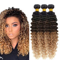 Freiuoke 300g T1B427 Deep Wave Human Hair Bundles Honey Blonde & Black 12-16 Inch