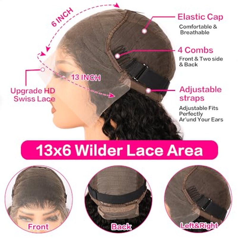 13x6 Deep Wave Lace Front Wig - 30" Human Hair, 200 Density