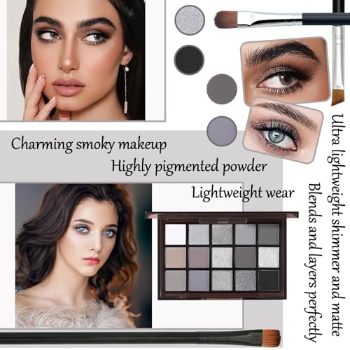 Smoky Eyeshadow Palette 16 Colors Matte Shimmer with Brushes