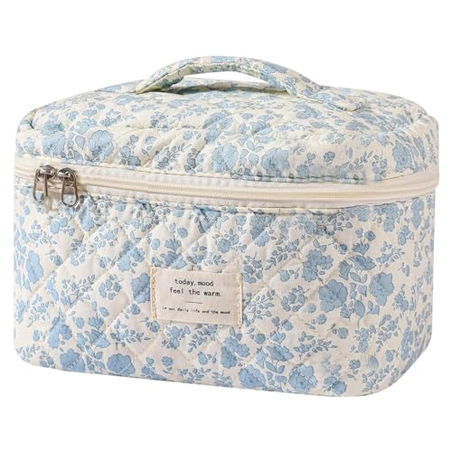 Gosect Large Floral Makeup Bag - Cotton Cosmetic Organizer