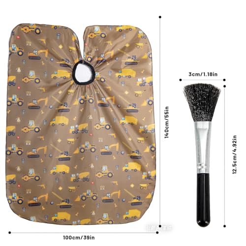 Gealaek Construction Site Kid Cape 55x40in with Neck Duster Brush Set (Brown) – For Boys & Girls