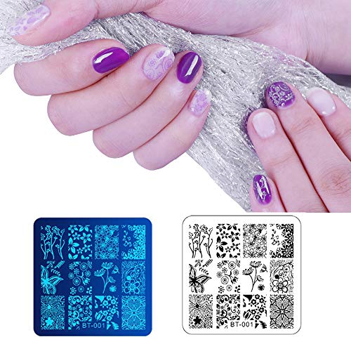 Biutee Nail Stamping Plates Set 14pcs with Stamper & Scraper - Floral, Geometric & Vintage Designs