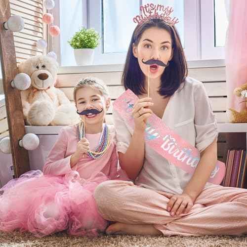 AOPRIE Silver Pink Rhinestone Birthday Tiara & Crowns for Women & Girls, 2 Pack