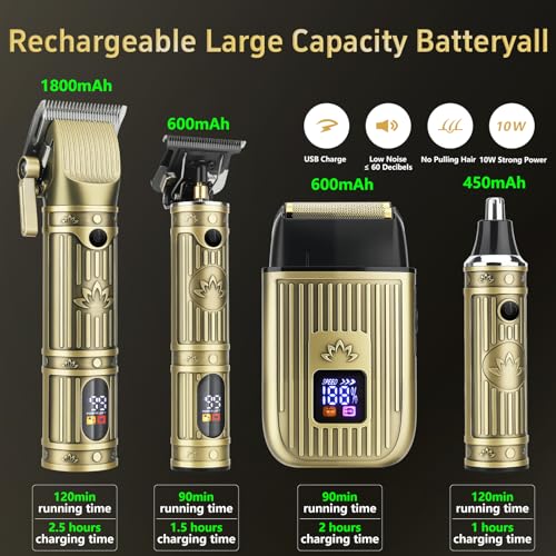 Lanumi Gold 4-in-1 Grooming Kit with 13 Guide Combs - All-in-One Hair, Beard & Nose Trimmer Set