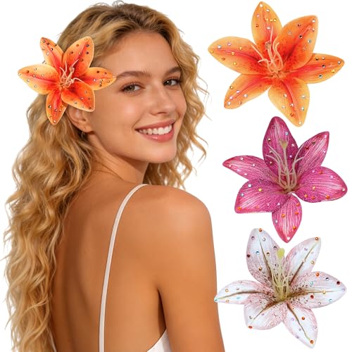 Hawaiian Flower Hair Clips 3-Pack | Tropical Rhinestone