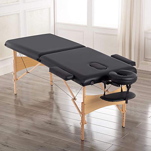BestMassage Portable Folding Massage Bed - 28-Inch Wide, Black, 2 Folding, Height Adjustable, Lightweight Spa Table