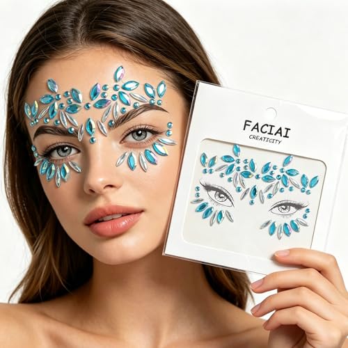 Blue Flower Rhinestone Face Gems Stickers - Festival Rave Makeup (2 Sheets)