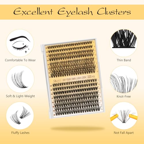 QUEWEL 320Pc Lash Clusters Kit - 30D 40D Wispy Extensions 9-16mm