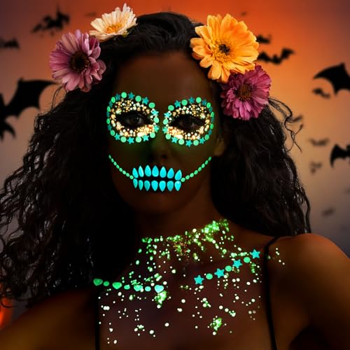 YGDZ Glow in The Dark Body Glitter & Face Gems Kit