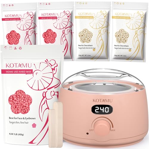 KOTAMU Pink Digital Hair Removal Wax Kit with Pink Wax Beads, Gentle Full Body Hair Removal for Men Women, Perfect for Face, Eyebrows, Lips, Arms, Bikini & More Delicate Areas