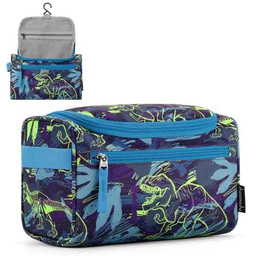 Choco Mocha Kids Toiletry Bag for Boys, Travel Waterproof Hanging Toiletry Bag for Boys, Dinosaur, Blue