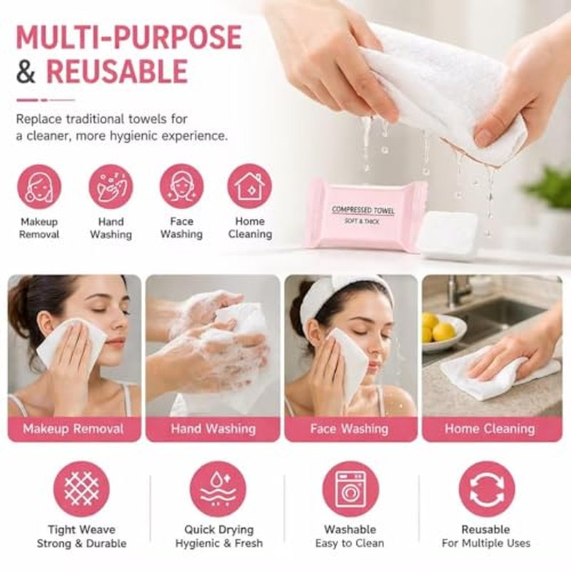 60PCS Portable Compressed Towels – Soft Disposable Face Towels for Travel