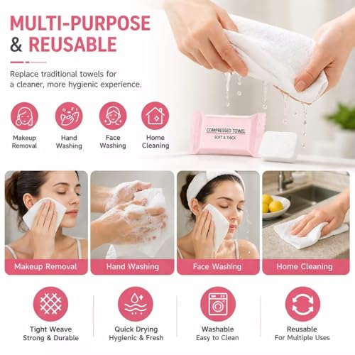 60PCS Compressed Towels, Portable Reusable Face Towels for Travel & Outdoor