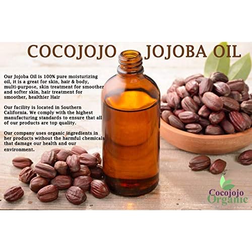 cocojojo Jojoba Oil Organic, Jojoba Oil for Hair Growth, Jojoba Oil for Skin, Jojoba Oil for Face, 100% Pure Natural, Cold Pressed, Deep Moisturizing Anti-Aging, Essential Oils - 4 Fl Oz