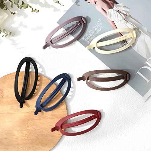 French Concord Hair Clips Claw - 6Pcs Side Slid Flat Hair Clips for Volume Strong Hold No Slip Grip Hair Claw Clips for Women Girls Thick Thin Hair (Matte Oval(Small,3.35 inches))