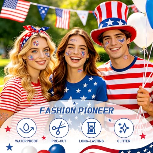 108 Glitter 4th of July Temporary Tattoos - Waterproof Patriotic