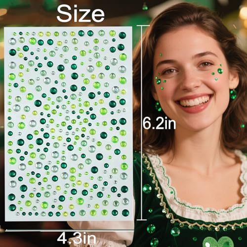 500pcs St. Patrick's Day Face Gems - Green Self-Adhesive Rhinestones