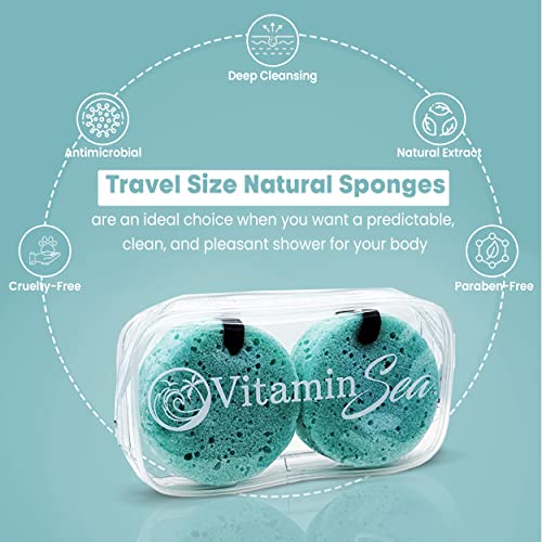 Travel Size Body Wash Women Shower Sponges (2 Pack) | 30 + Washes Travel Loofah with Case | Travel Body Wash Women Shower Sponge Soap w/Natural Extracts | Travel Soap Sponge Body Wash (Ocean Breeze)