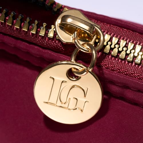 Quilted Makeup Bag with Brush Case - Burgundy Travel Organizer