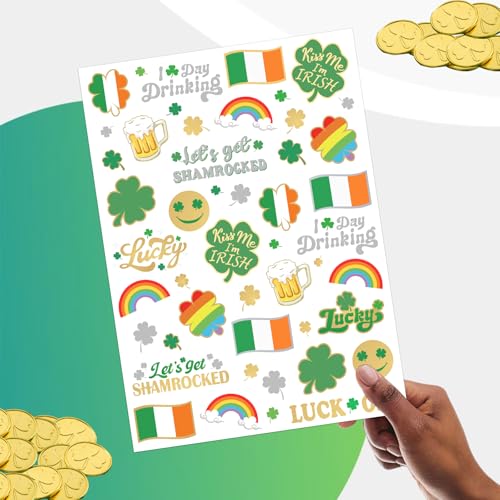 56 St Patrick's Day Temporary Tattoos - Glitter Shamrock Face Stickers