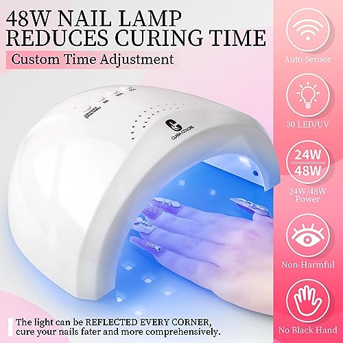 Clara Colors Poly Gel Nail Kit, 12 Colors Clear Jelly Nude Pink Poly Extension Gel Nail Kit with 48W UV Lamp All In One Polygel Nail Kit Starter Kit with Slip Solution and Tools for Nail Art DIY
