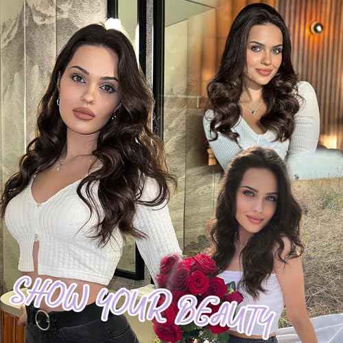 MORICA Dark Brown Wigs for Women 18 Inch Middle Part Medium Length Short Curly Wavy Wigs,Natural Synthetic Hair Womens Wigs for Daily Party/Halloween Use£¨18inch£¬Dark Brown£©