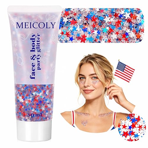 MEICOLY 50g Red White Blue Star Body Glitter - 4th of July