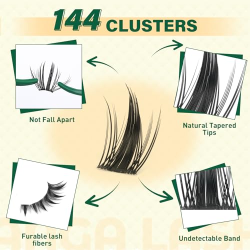 KEYYOU Manga Lash Clusters Kit 8-18mm Eyelash Clusters Kit DIY Lash Extension Natural Fairy Cluster Lashes 144pcs with Lash Bond Seal Remover Applicator Soft Thin Band(Faye)
