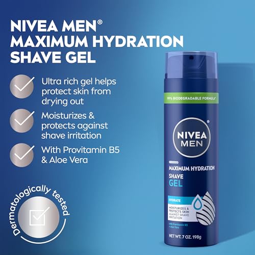 NIVEA MEN Maximum Hydration Shave Gel 3 Pack - Aloe Vera & Provitamin B5, 7 oz Can